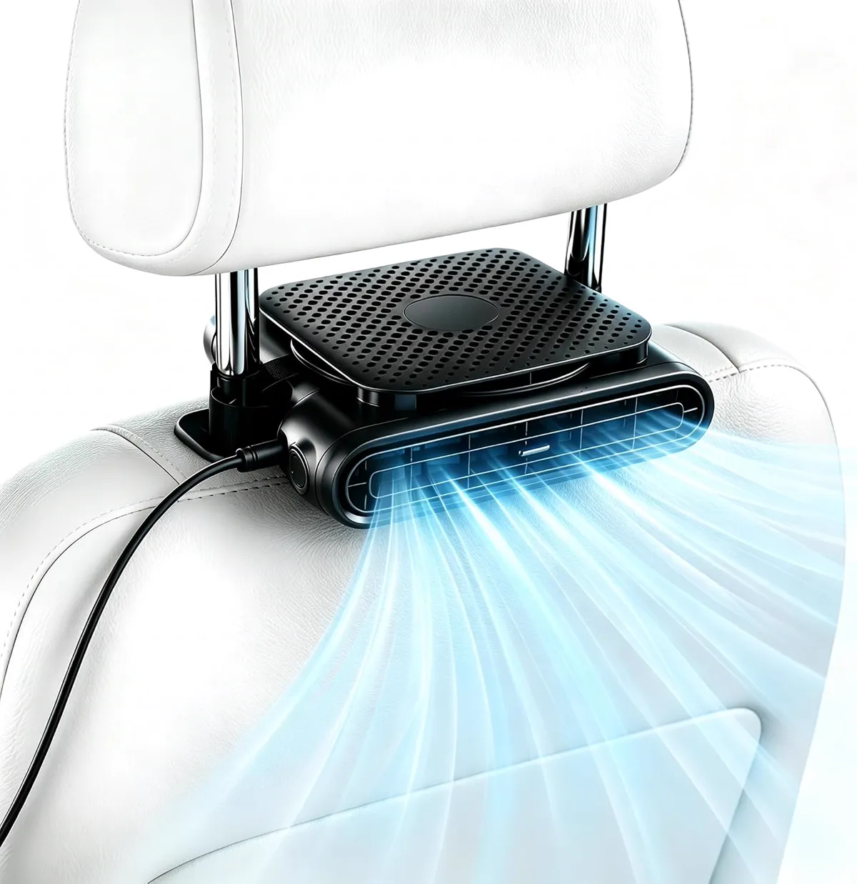 Car Seat Fan mounted on a headrest
